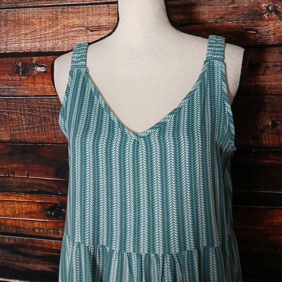 Kaktus Maxi Dress S Turquoise Tiered Striped Relaxed Rayon - Picture 4 of 7